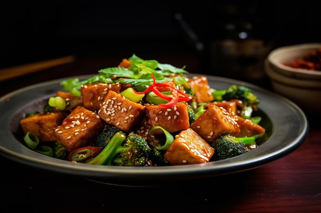 Vegane Tofu-Pfanne mit Sesamkörnern