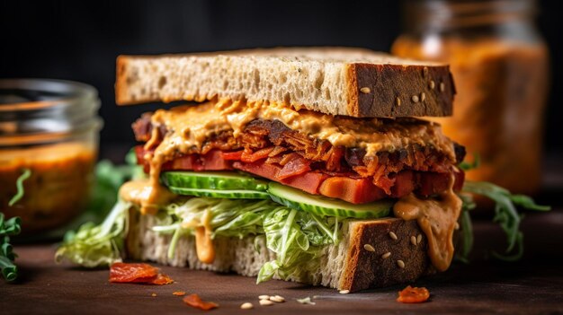 Veganes Sandwich mit Spezialsauce eine Explosion