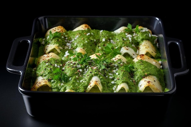 Veganische Blumenkohl- und Kartoffel-Enchiladas mit grüner Soße