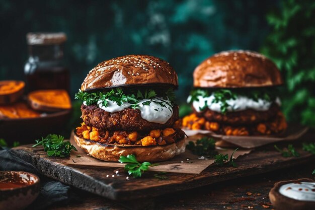 Veganische Burger mit Süßkartoffeln und Kichererbsen