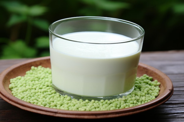 Veganische grüne Buchweizenmilch in Glasmilch auf pflanzlicher Basis