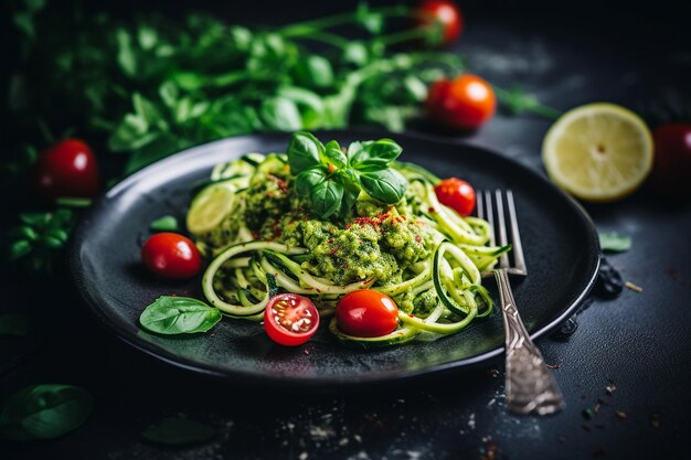 Veganische Zucchini-Nudeln mit Pesto