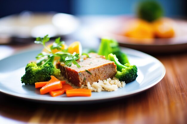 Foto veganisches fleischbrötchen mit linsen und gemüse