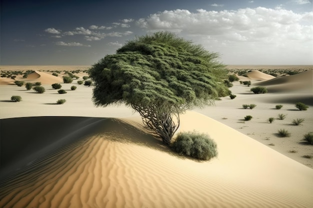 Vegetação existente nas dunas de areia de Liwa Oasis United Arab Emirates