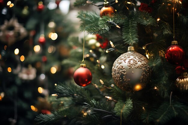 La vegetación festiva de un árbol de Navidad decorado fotografía