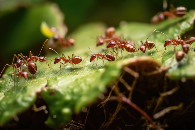 Foto vegetación con hormigas rojas