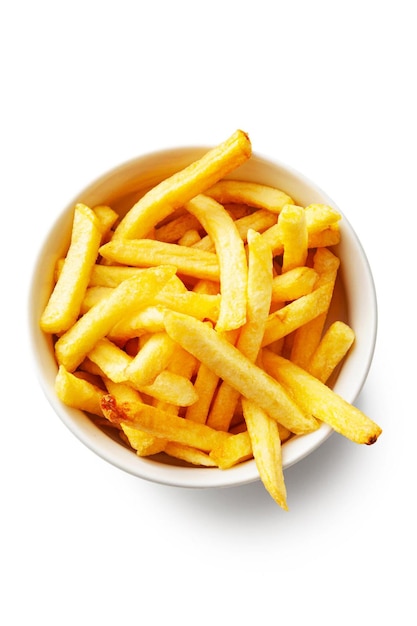 Vegetais batatas fritas isoladas em fundo branco