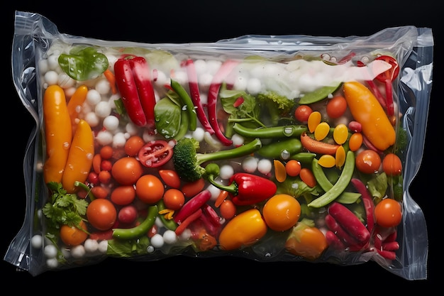 Vegetais congelados num saco de plástico