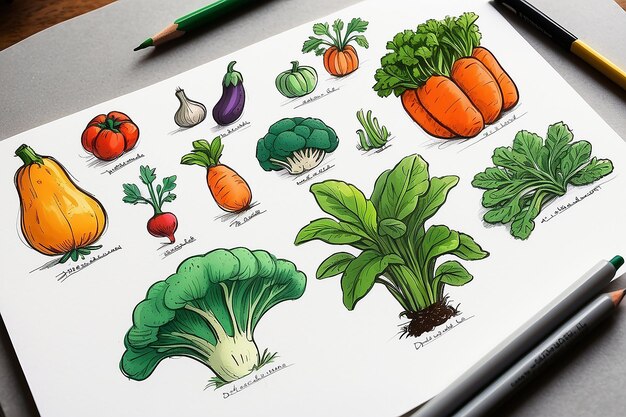 Foto vegetais de raiz de desenho animado saudáveis ilustração de solo desenhada à mão