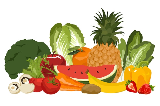 Vegetais e frutas adesivo png ilustração realista de dieta saudável fundo transparente