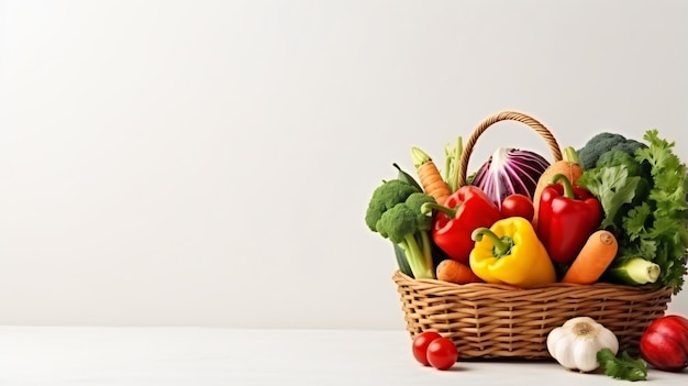 Vegetais frescos em cesto isolados sobre fundo branco