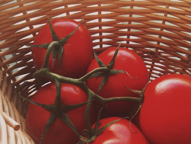 Vegetais orgânicos de tomates maduros e conceito de estilo de alimentação saudável