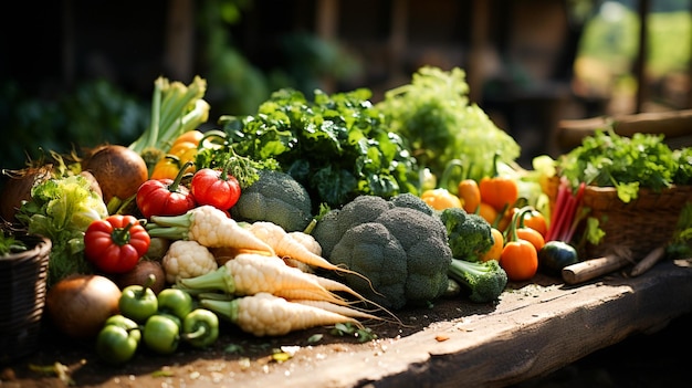 Vegetais orgânicos frescos cultivados em uma fazenda para uma alimentação saudável