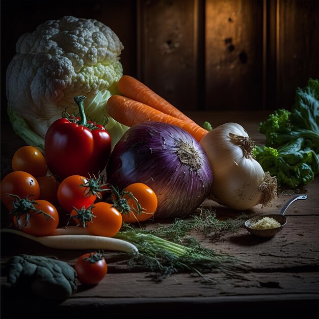 vegetais saudáveis na mesa de madeira