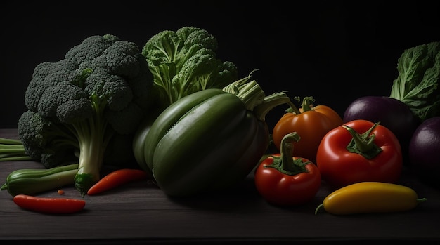 Vegetais verdejantes de sinfonia em um fundo escuro com profundidade ardente