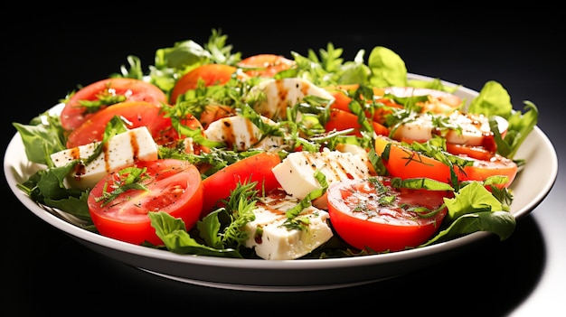 Vegetal de tomate e salada no fundo branco