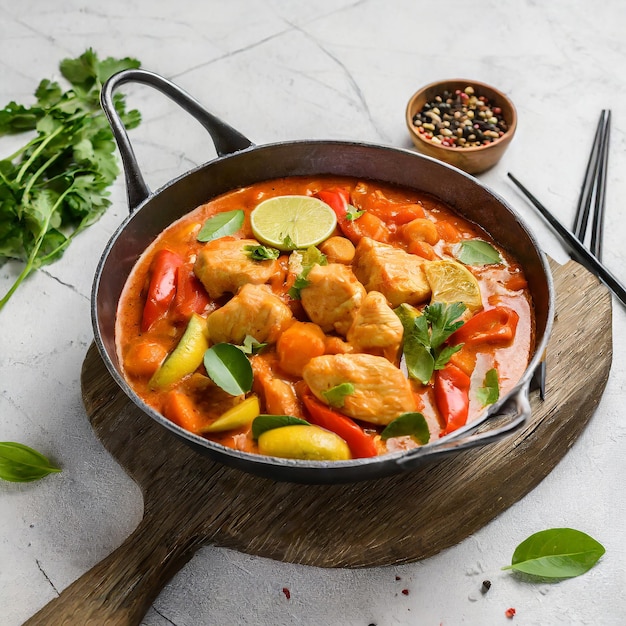 vegetal Kolhapuri en cuenco negro plato de curry de vegetales indio comida y comida asiática vegetariana