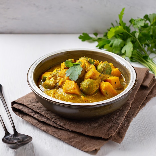 vegetal Kolhapuri em tigela preta prato de curry de vegetais indiano comida e refeição asiática vegetariana