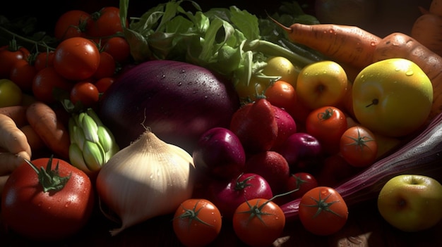Vegetal Orgânico Vegan Dieta Vegetariana Vitamina Alimentos Saudáveis Digital Gerado Arte Fotográfica Realista
