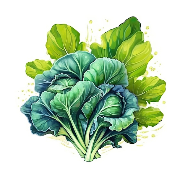 Foto vegetales de collard verdes aislados en un fondo blanco ilustración plana arte generativo de ia