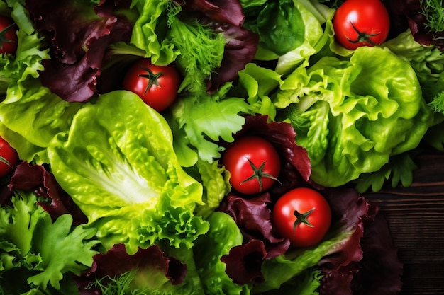 Vegetales crudos frescos de fondo vegetariano comida verde dieta ensalada oscura saludable IA generativa