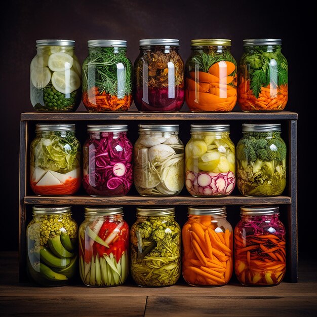 Vegetales fermentados en frascos