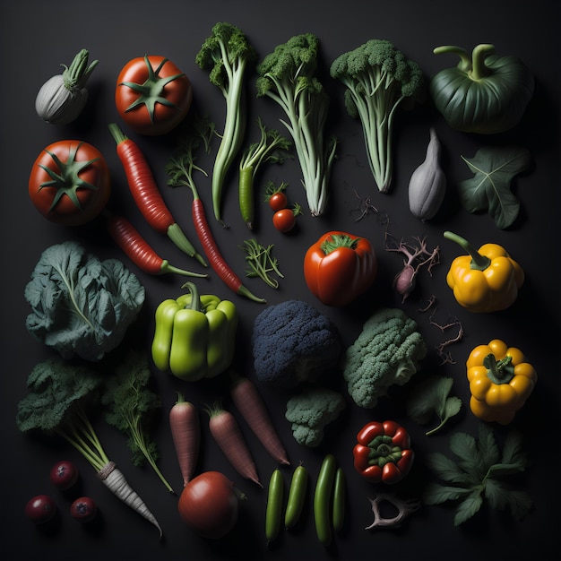 Vegetales en fondo oscuro Saludos para el Día Mundial de los Veganos Foto de verduras frescas