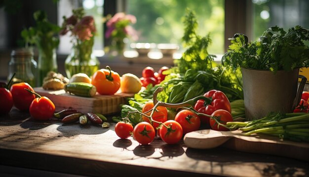 Vegetales frescos en una encimera de la cocina