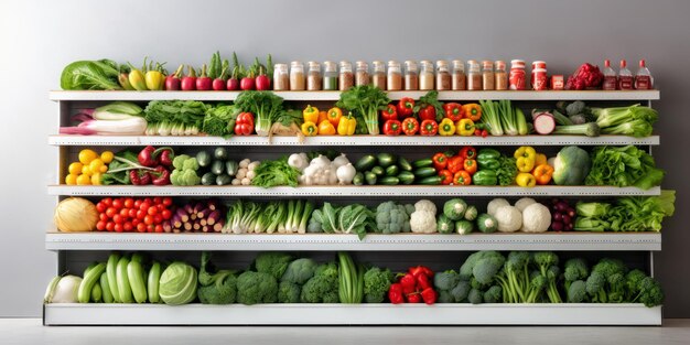 Vegetales frescos en un estante en un supermercado para el fondo