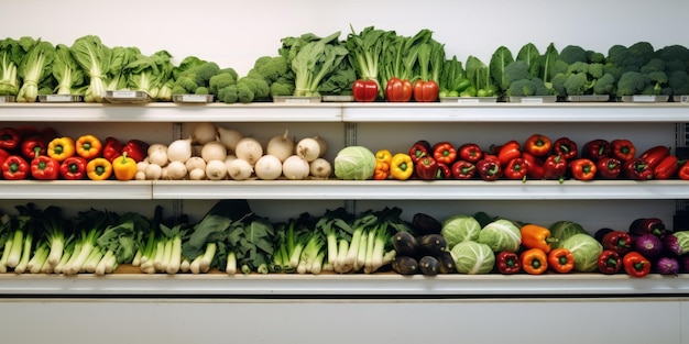 Vegetales frescos en un estante en un supermercado para el fondo