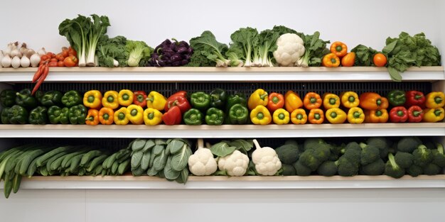 Vegetales frescos en un estante en un supermercado para el fondo