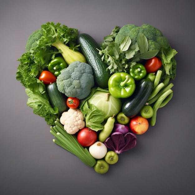 Vegetales frescos en forma de corazón