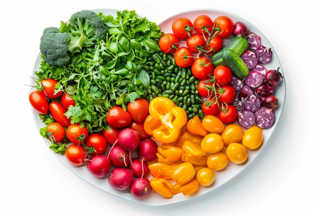 Vegetales frescos en un plato en forma de corazón