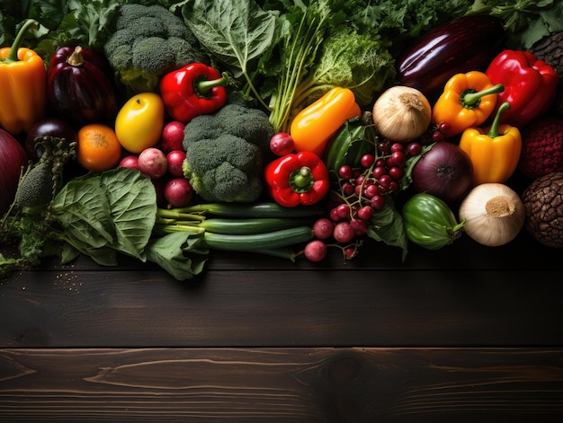 Foto vegetales frescos sobre fondo de madera fondo de alimentos saludables vista superior