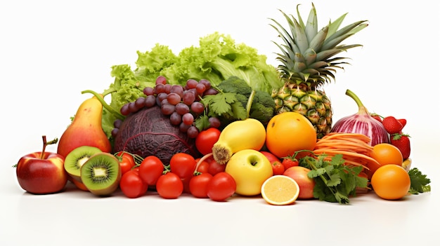 Vegetales y frutas aislados sobre fondo blanco