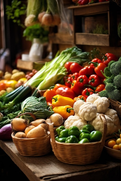 Foto vegetales frutas y granos del campo y el jardín en abundancia en el mercado