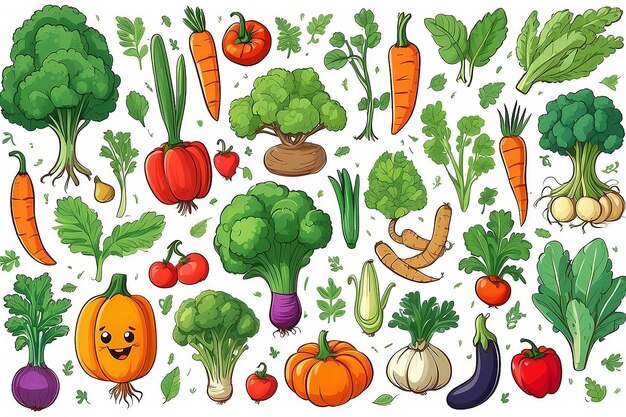 Vegetales de raíz de dibujos animados saludables Ilustración de suelo dibujada a mano