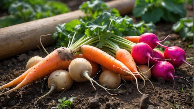 Foto vegetales de raíz ecológicos recién cosechados