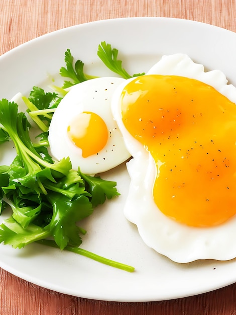 Vegetales saludables con huevo frito en el plato generado por Ai