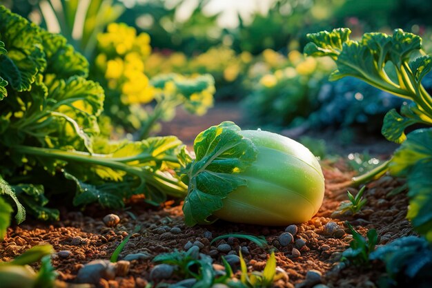 Vegetales en el suelo en el jardín