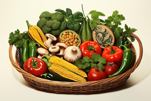 vegetariano em uma cesta verde claro