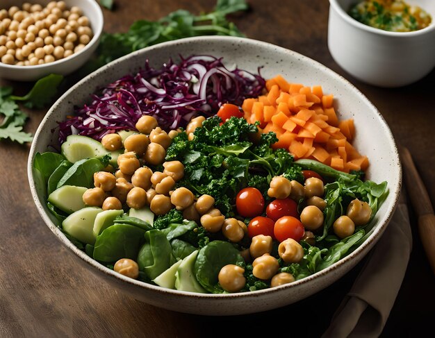 Vegetarische Buddha-Schüssel mit frischem Gemüsesalat und Kichererbsen