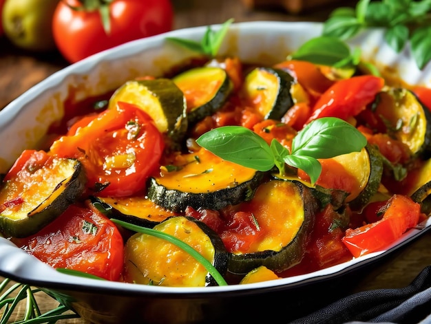 Foto vegetarische ratatouille in einer schüssel