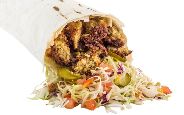 Vegetarischer Shaurma-Döner mit Falafel und Gemüse isoliert