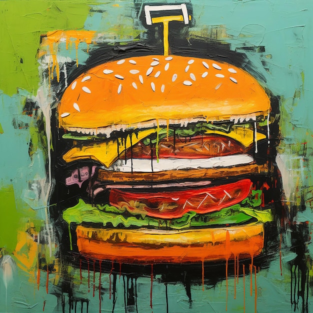 veggie_burger_on_a_green_bun_painted_on_canvas_