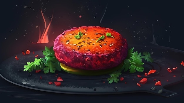 Veggie-Kotelett wird für Veg-Burger Generative Ai gegrillt
