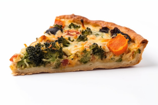 Veggie-Pizzascheibe auf weißem Hintergrund, generative KI