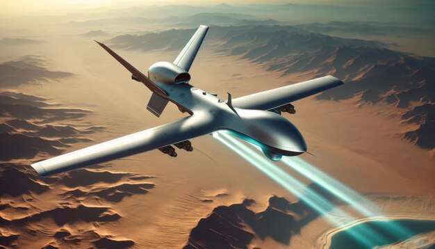 Vehículo aéreo no tripulado UAV volando sobre el desierto