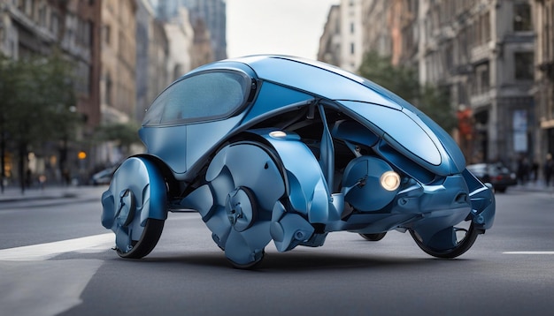 Foto el vehículo bug car11 azul de inspiración biológica se asemeja a un exoesqueleto de escarabajos con alas plegables para compacto