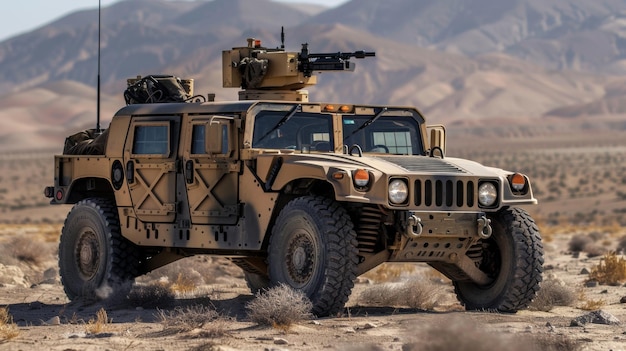 Foto vehículo de contramedidas electrónicas en funcionamiento camuflaje en el desierto